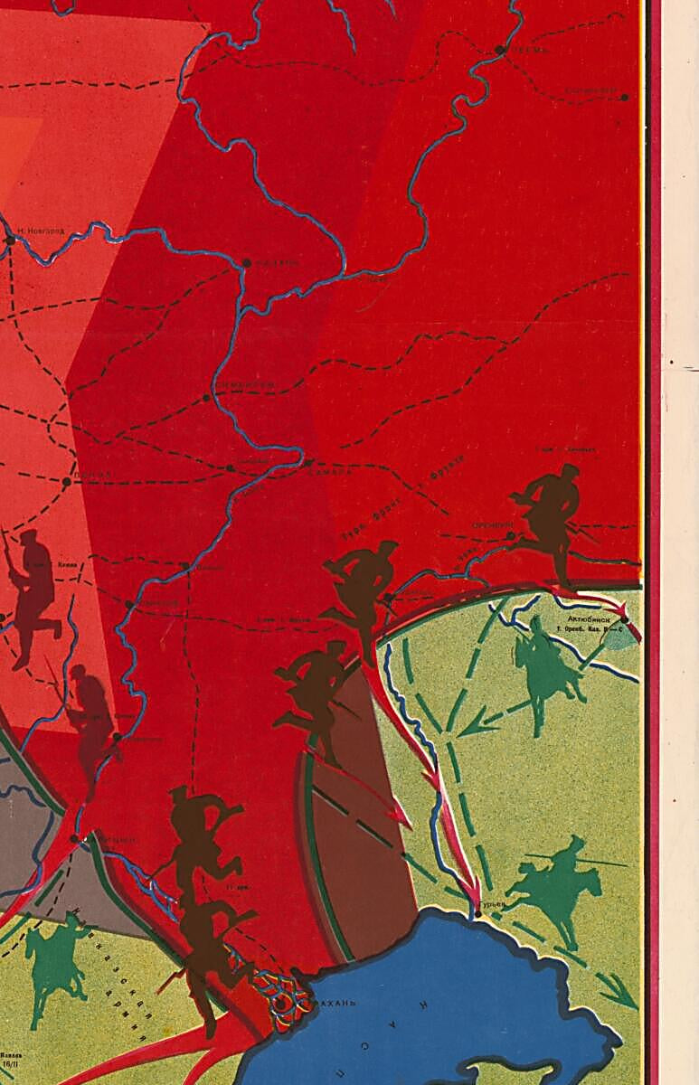 This old map of Likvidatsiia Denikina I Iudenicha from Serii︠a︡ Plakatov Grazhdanskai︠a︡ Voĭna V 10 Listov from 1928 was created by N. N. Lesevit︠s︡kiĭ in 1928