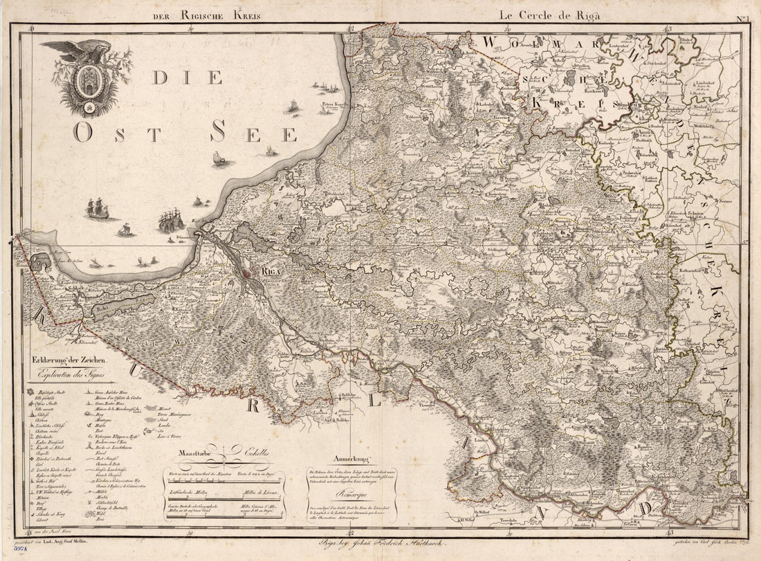 This old map of No. I: Der Rigische Kreis; Le Cercle De Riga from Atlas De La Livonie Ou Des Deux Gouvernemens Et Duchés De Livonie Et D&