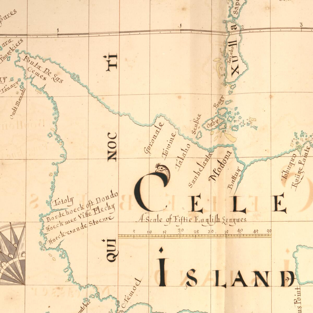 This old map of 89) Celebes Island from Buccaneer Atlas from 1690 was created by William Hacke in 1690