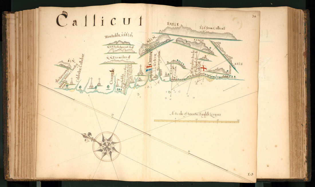 This old map of 38) Callicut from Buccaneer Atlas from 1690 was created by William Hacke in 1690