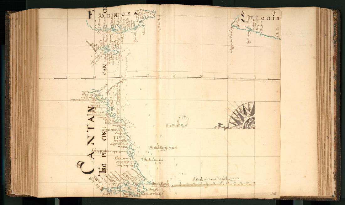This old map of 64) Cantan, Formosa, Luconia from Buccaneer Atlas from 1690 was created by William Hacke in 1690