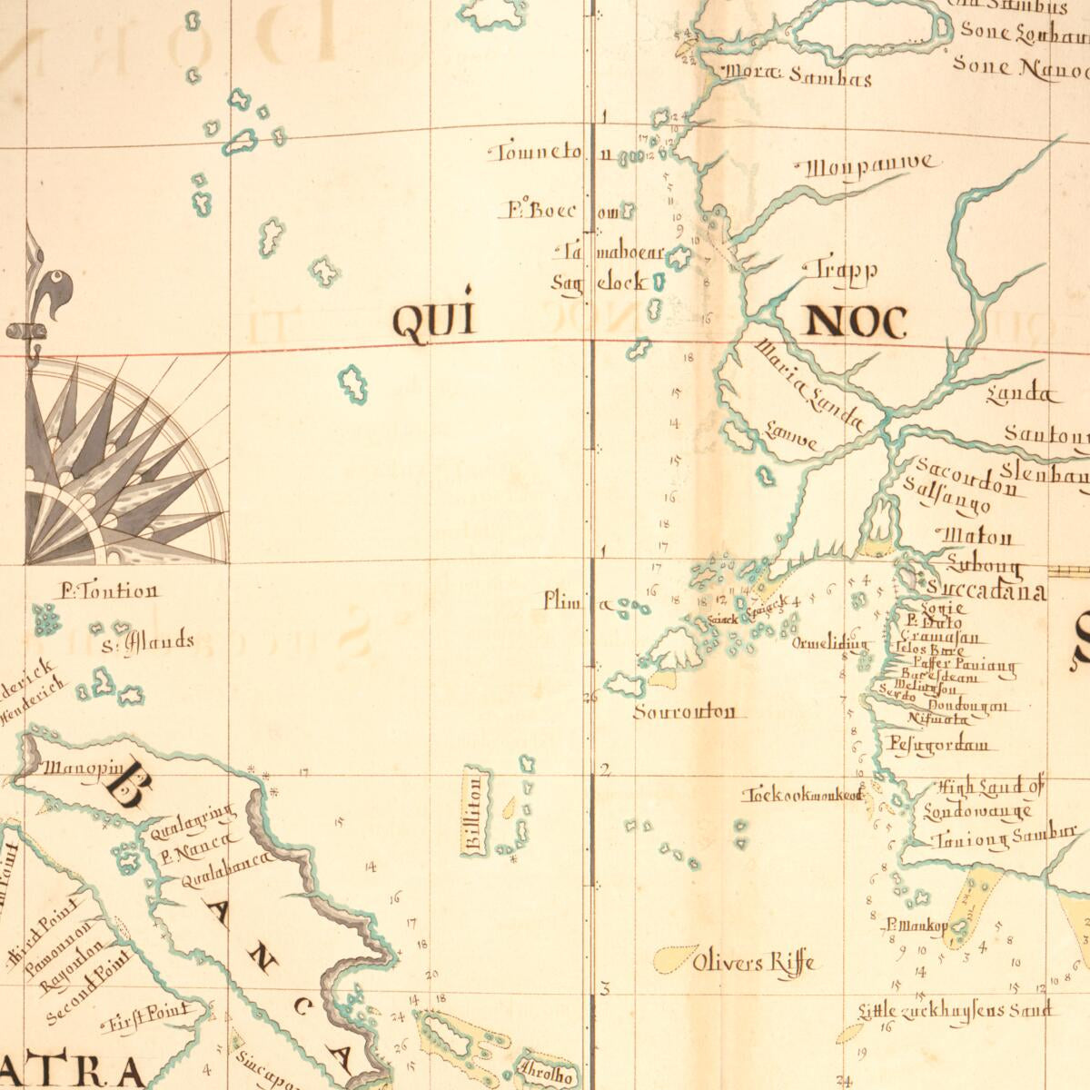 This old map of 85) Sumatra, Banca, Borneo, Succadana from Buccaneer Atlas from 1690 was created by William Hacke in 1690