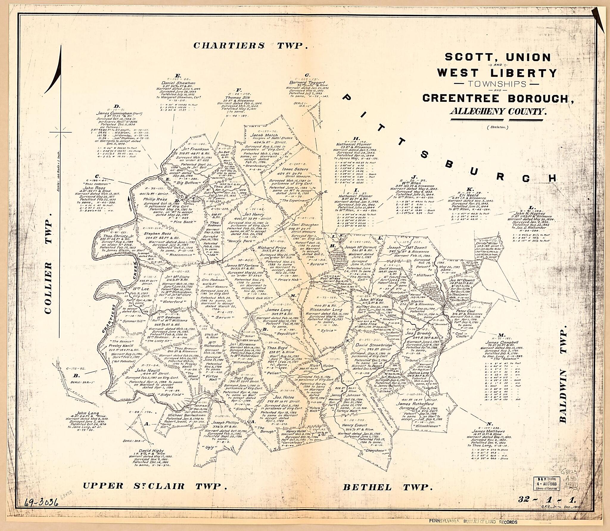This old map of Scott, Union and West Liberty Townships and Greentree Borough, Allegheny County. (Skeleton) from 1910 was created by Pennsylvania. Bureau of Land Records in 1910