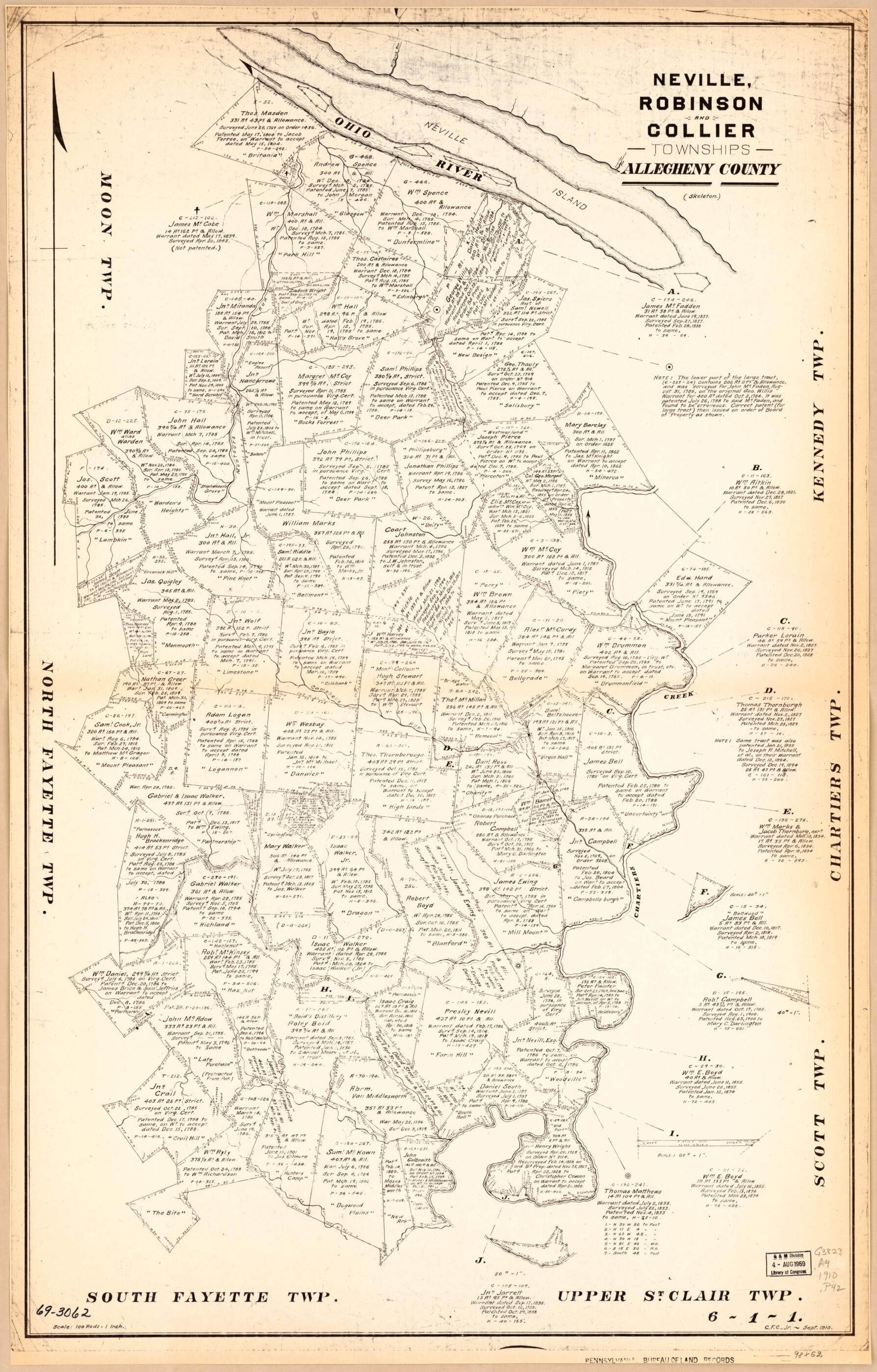 Neville, Robinson and Collier Townships, Allegheny County. (Skeleton) 1910 by Relic Map Company