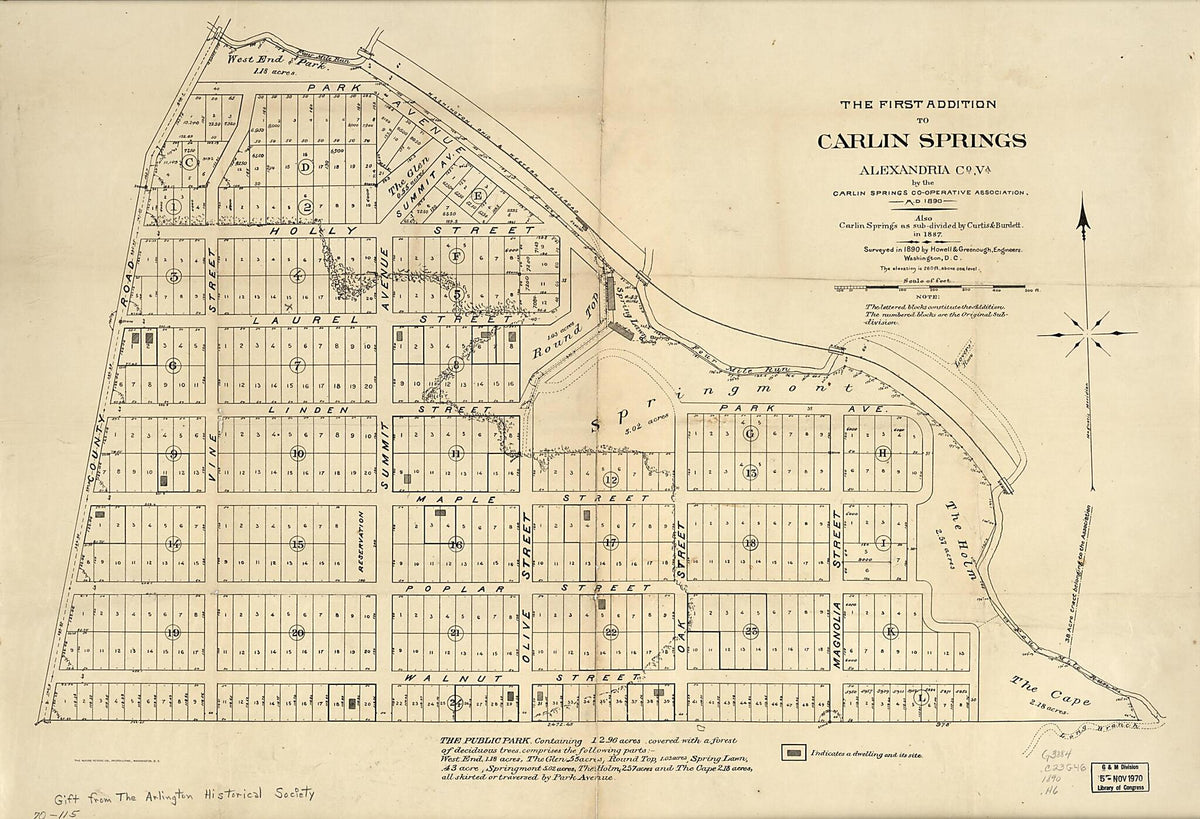 The First Addition to Carlin Springs, Alexandria County, Va 1890 by Relic Map Company