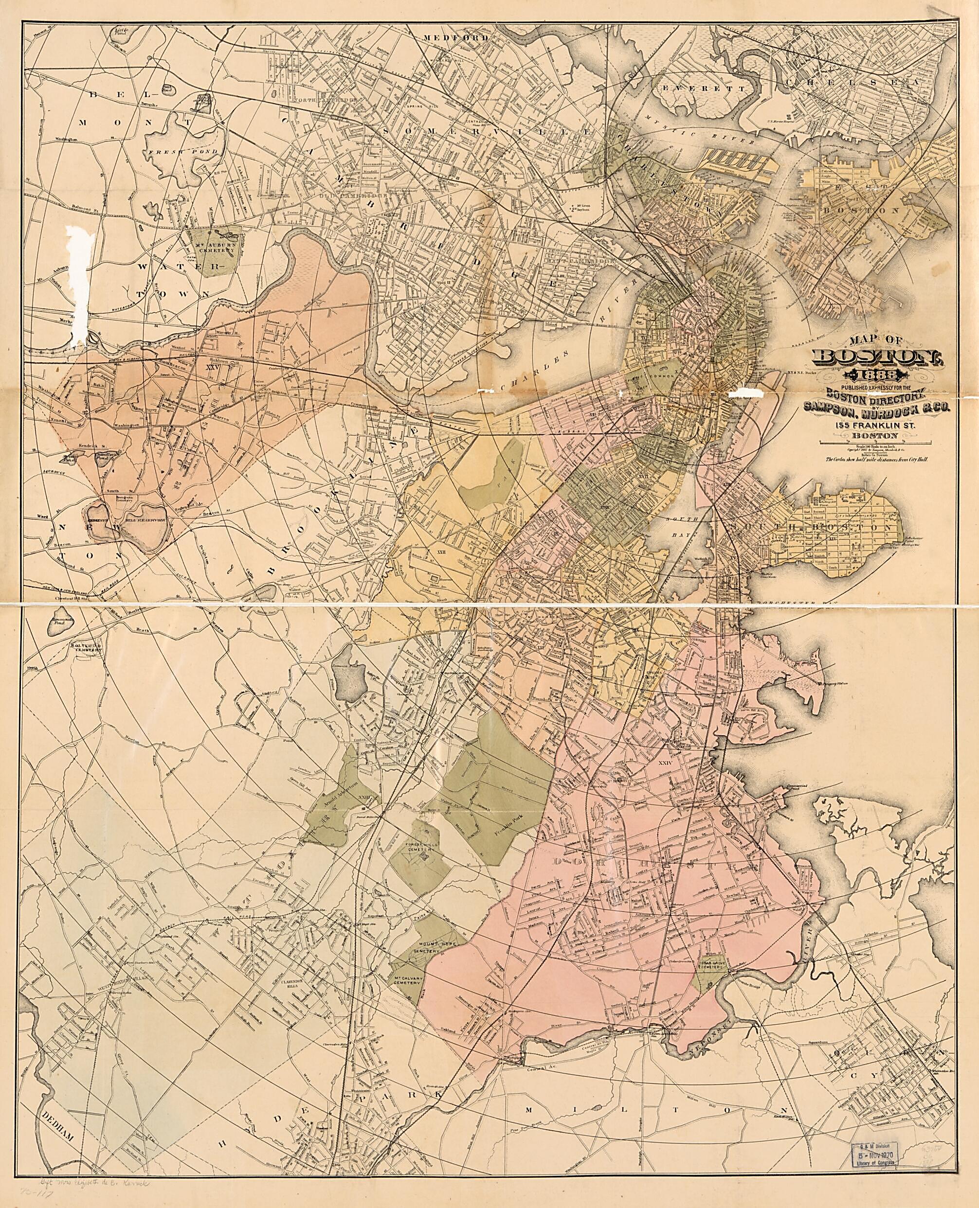 This old map of Map of Boston, from 1888, Published Expressly for the Boston Directory was created by  Forbes Co, Murdock & Co Sampson in 1888