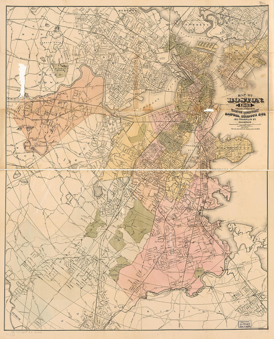 This old map of Map of Boston, from 1888, Published Expressly for the Boston Directory was created by Forbes Co, Murdock & Co Sampson in 1888