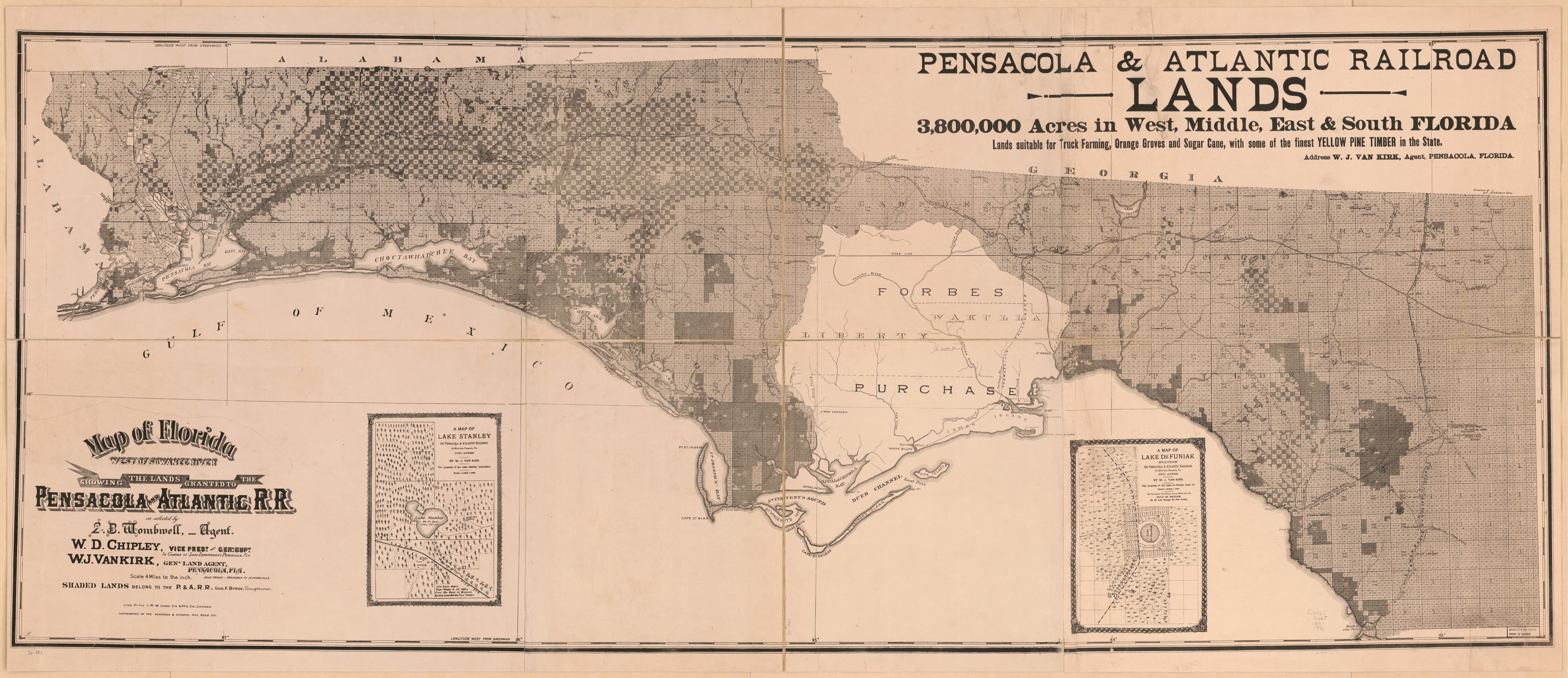 This old map of Map of Florida West of Suwanee River Showing the Lands Granted to the Pensacola and Atlantic R.R from 1890 was created by Pensacola and Atlantic Railroad Company in 1890