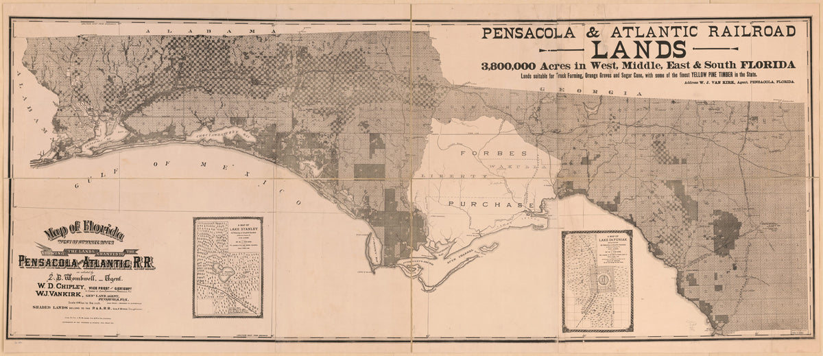 Map of Florida West of Suwanee River Showing the Lands Granted to the Pensacola and Atlantic R.R 1890 by Relic Map Company