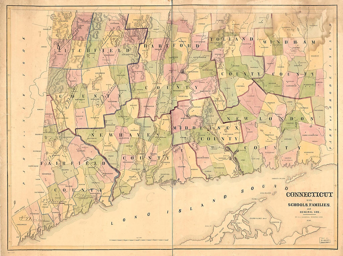 Connecticut for Schools, Families, and General Use 1848 by Relic Map Company