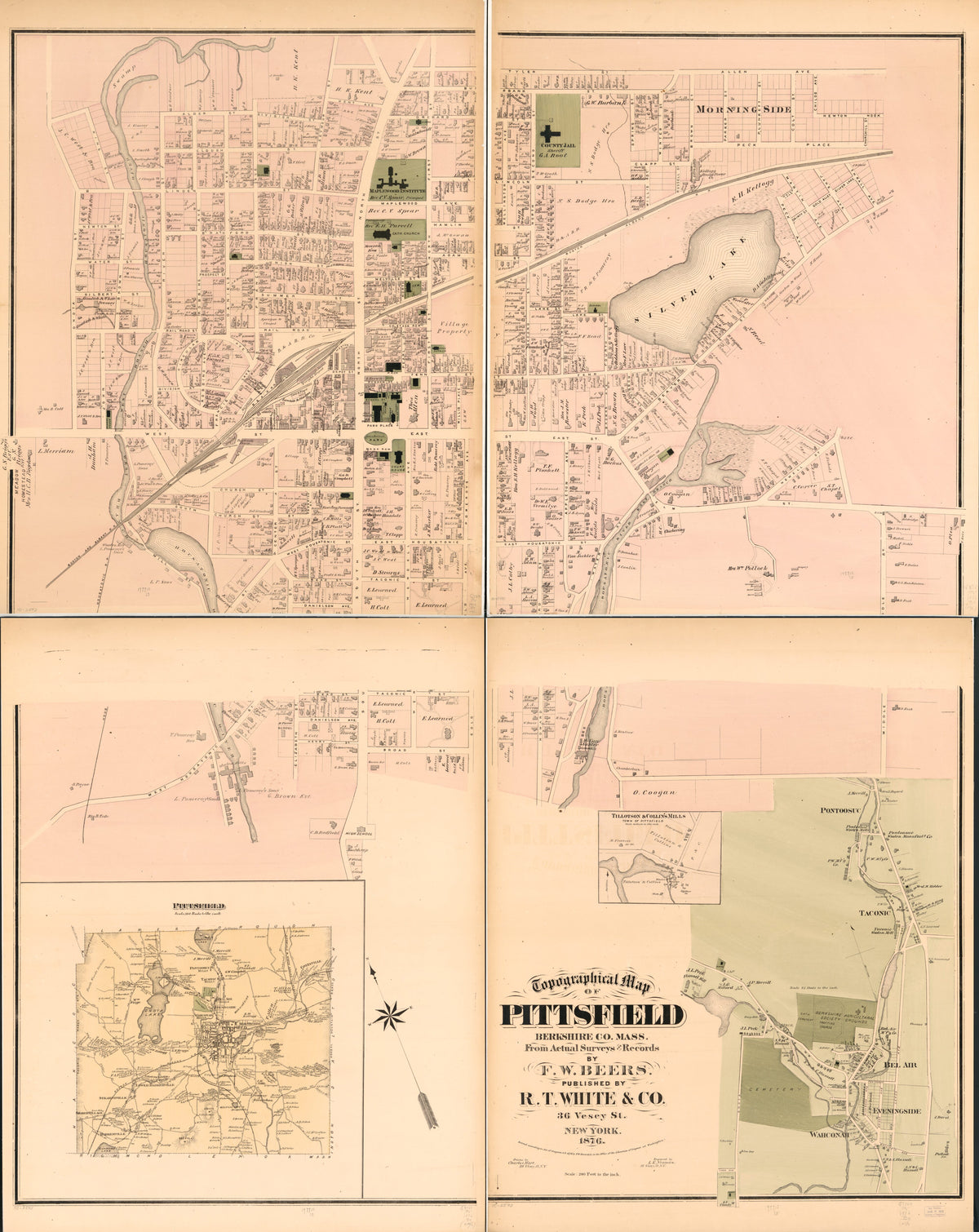Topographical Map of Pittsfield, Berkshire Co., Massachusetts in 1876 by Relic Map Company