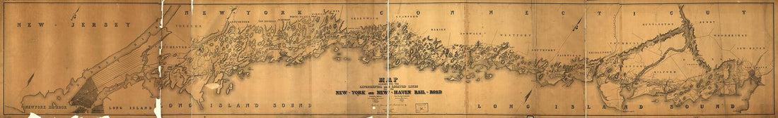 This old map of York and New-Haven Rail-Road from 1845 was created by P. Anderson, Snyder & Black Lithogrs in 1845