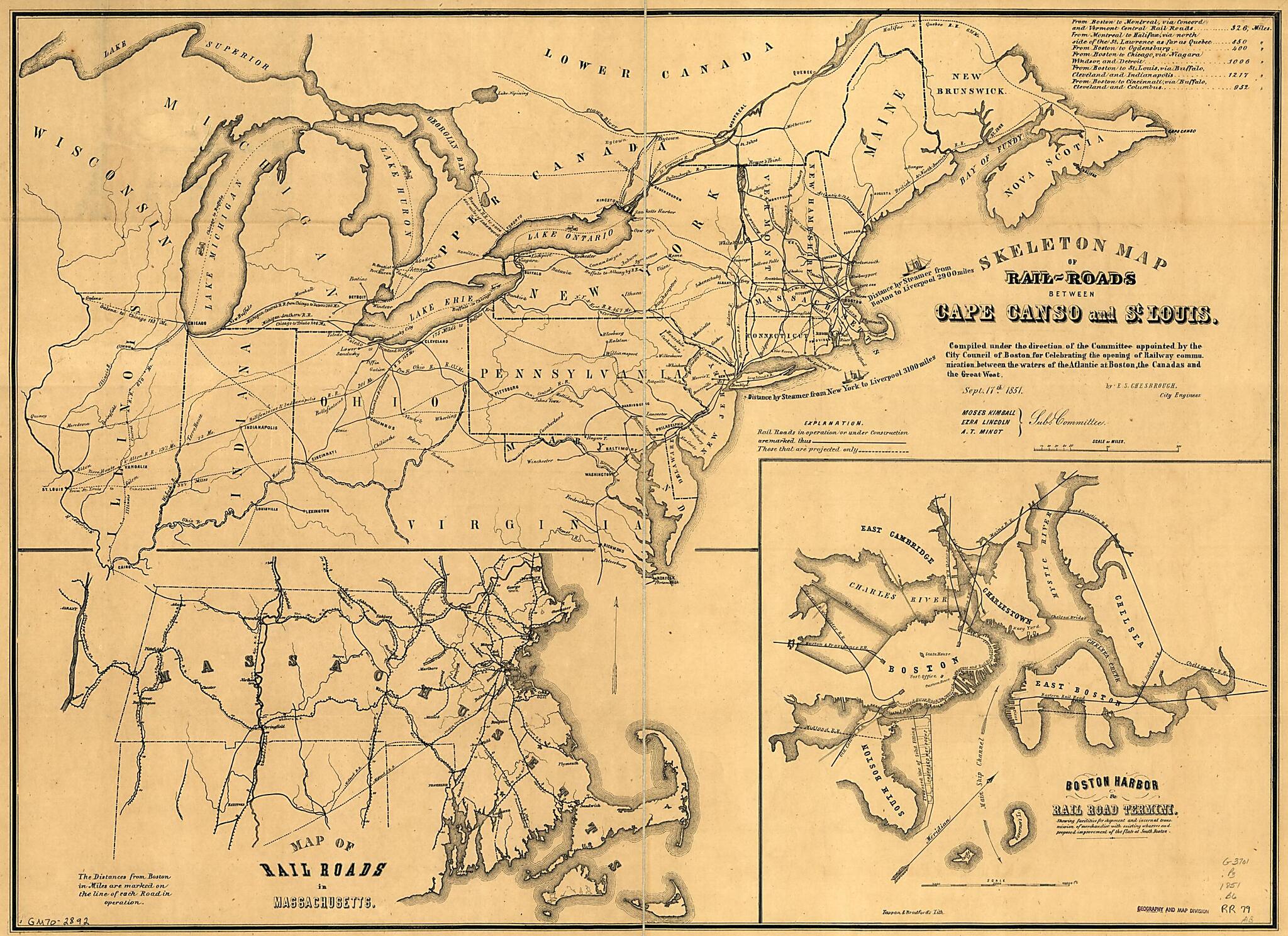 This old map of Roads Between Cape Canso and St. Louis from 1851 was created by Boston (Mass.). Engineering Department, Ellis Sylvester Chesbrough, Tappan & Bradford in 1851