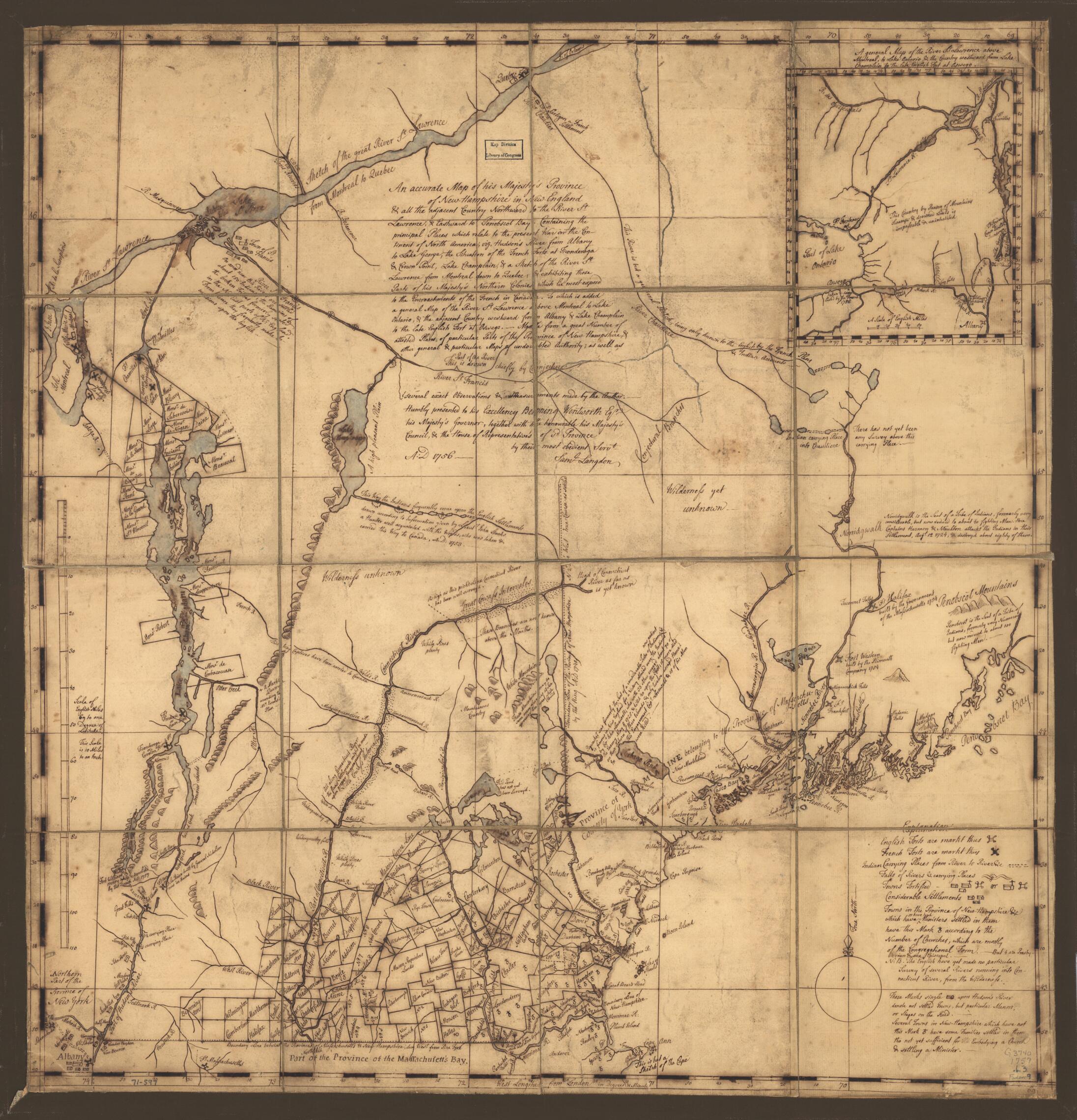This old map of Hampshire In New England & All the Adjacent Country Northward to the River St. Lawrence, & Eastward to Penobscot Bay, Containing the Principal Places Which Relate to the Present War On the Continent of North America from 1757 was created