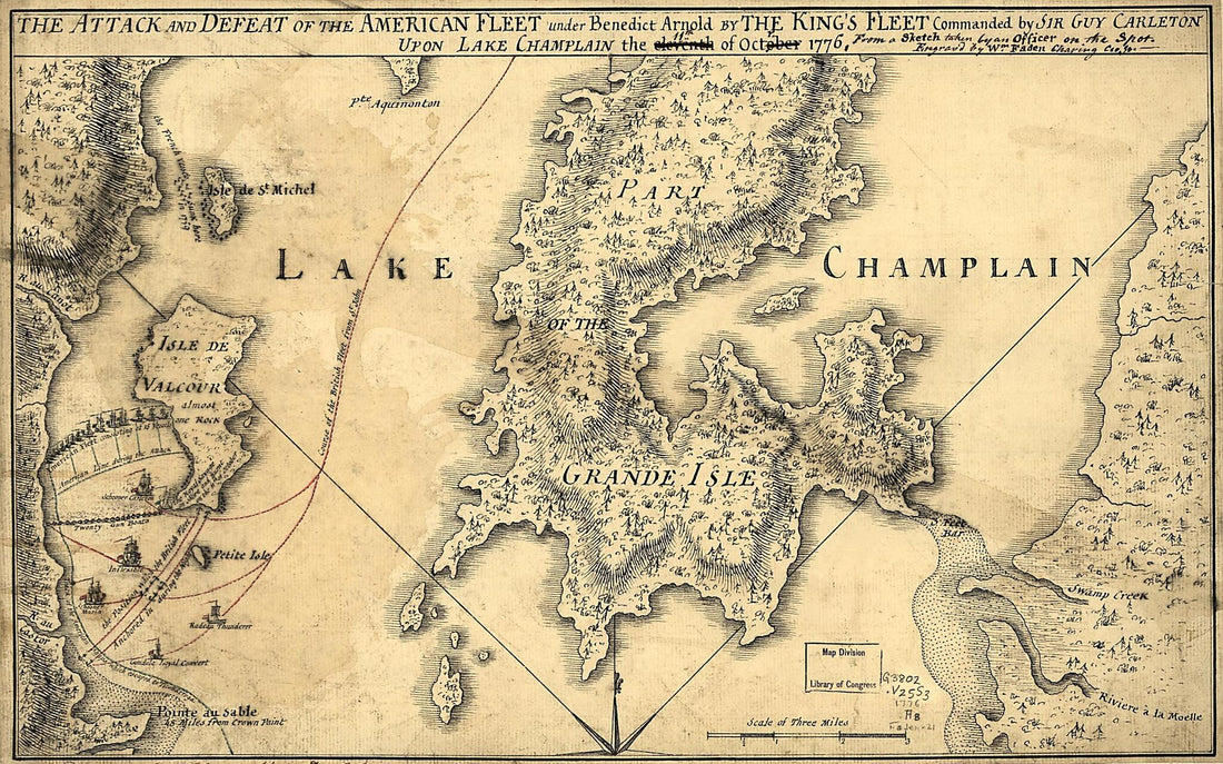 This old map of The Attack and Defeat of the American Fleet Under Benedict Arnold by the King&
