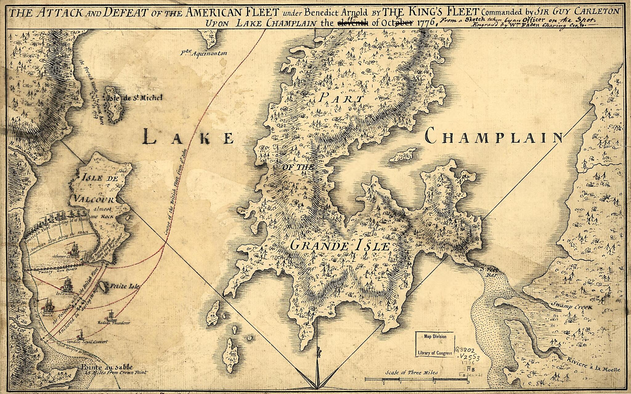 This old map of The Attack and Defeat of the American Fleet Under Benedict Arnold by the King&