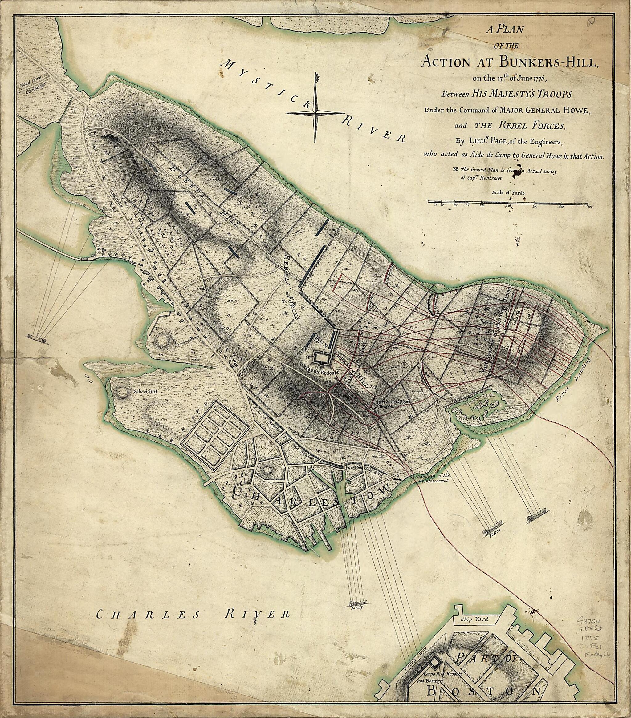 This old map of Hill, On the 17th. of June, from 1775, Between His Majesty&