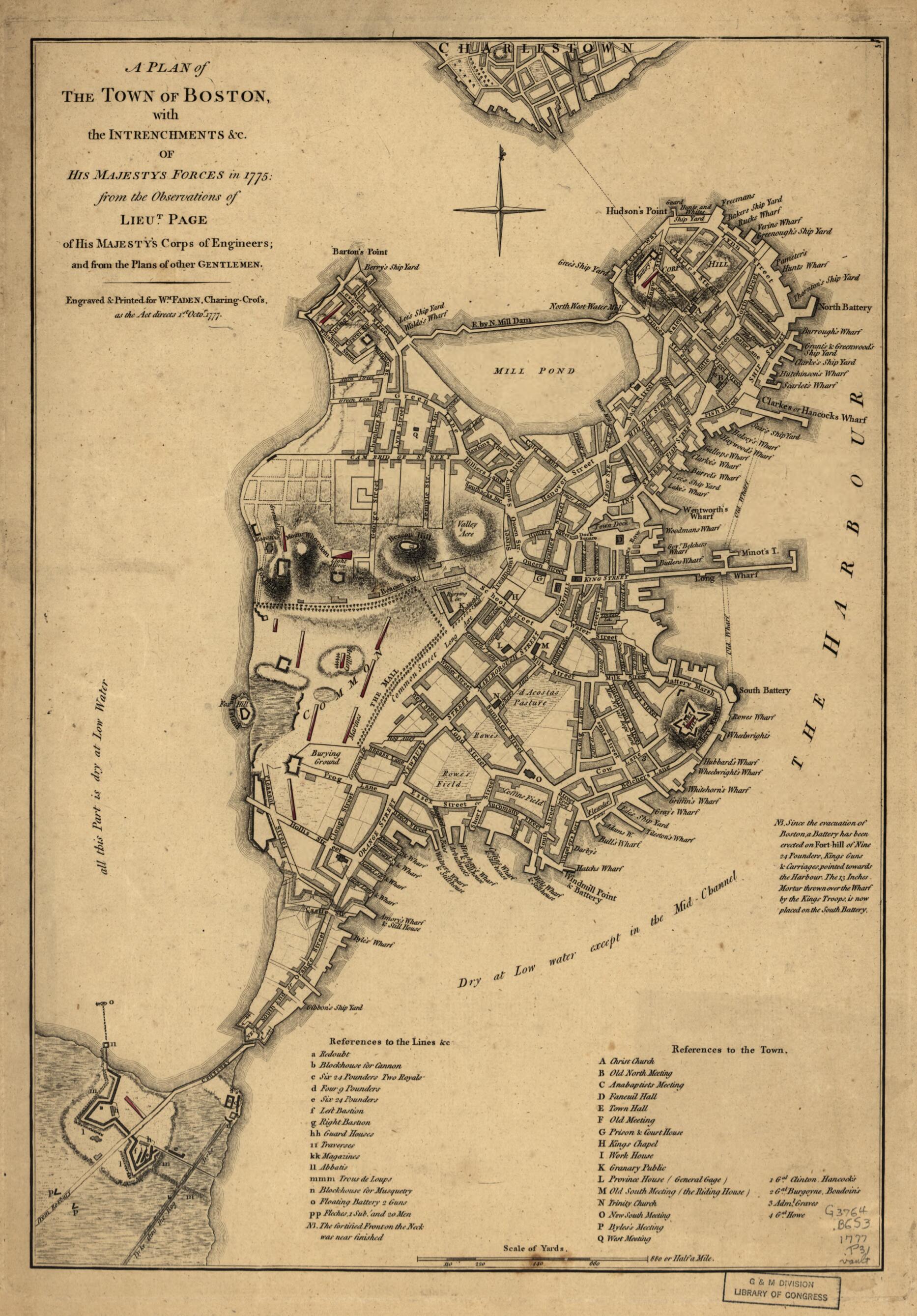 This old map of A Plan of the Town of Boston, With the Intrenchments &c. of His Majestys Forces In 1775: from the Observations of Lieut. Page of His Majesty&