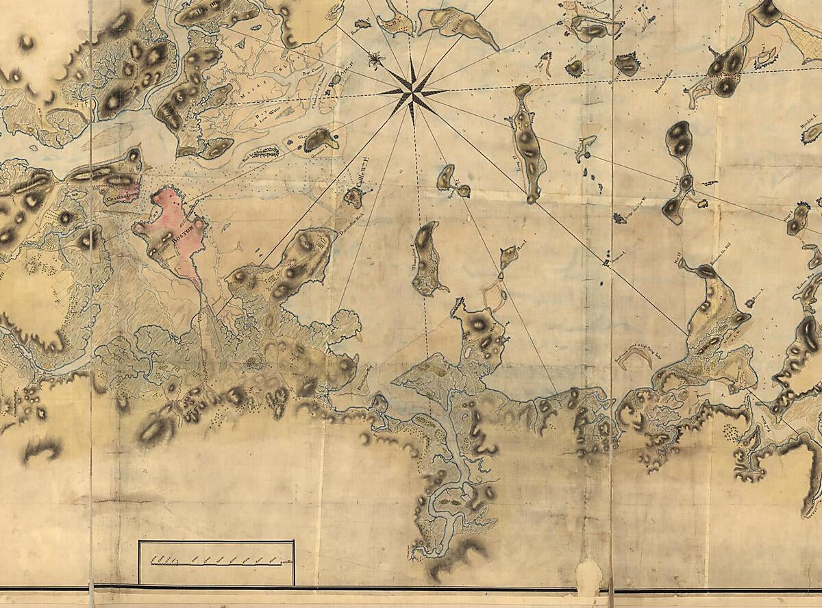 This old map of Boston Harbour, With the Surroundings, &c from 1770 was created by John Hills in 1770