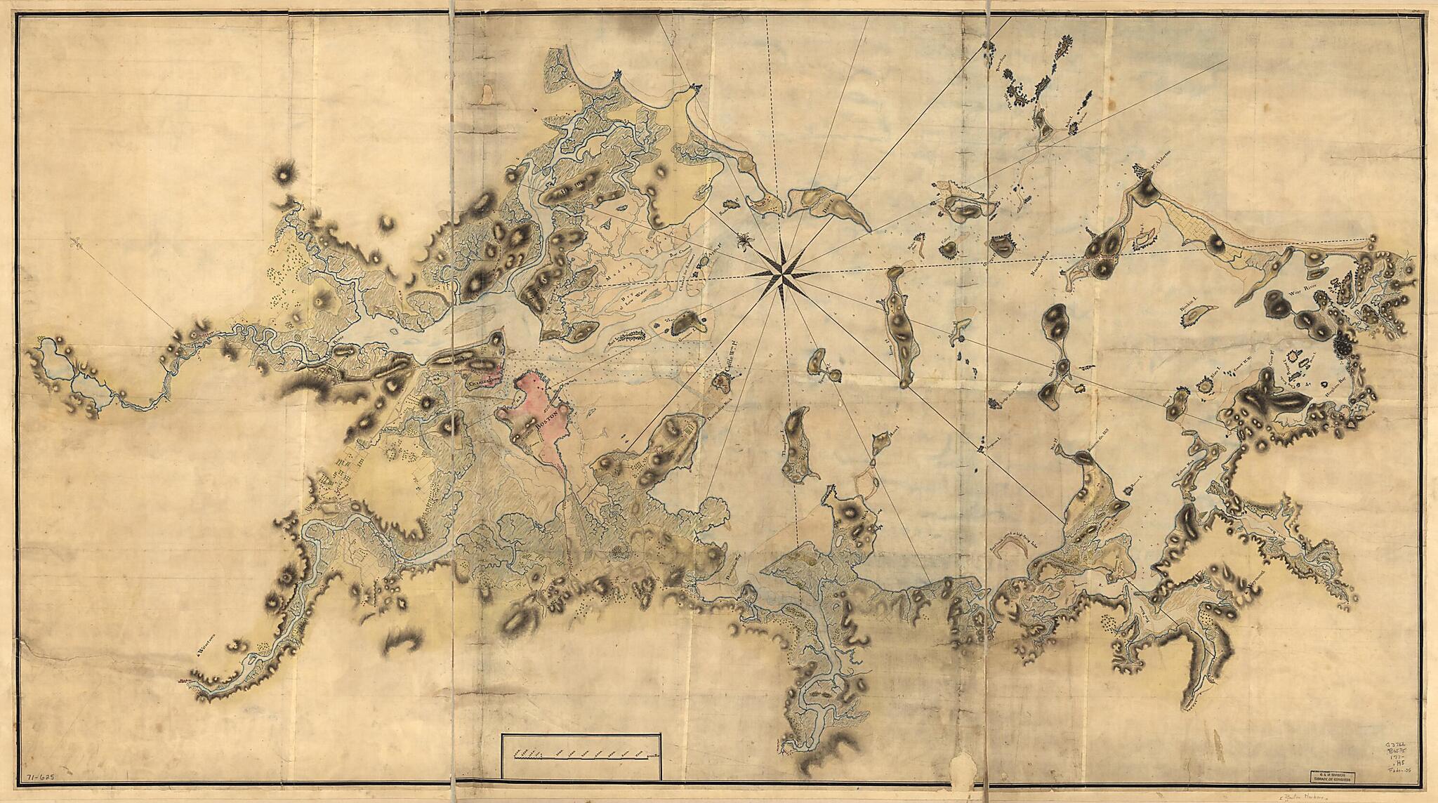 This old map of Boston Harbour, With the Surroundings, &c from 1770 was created by John Hills in 1770
