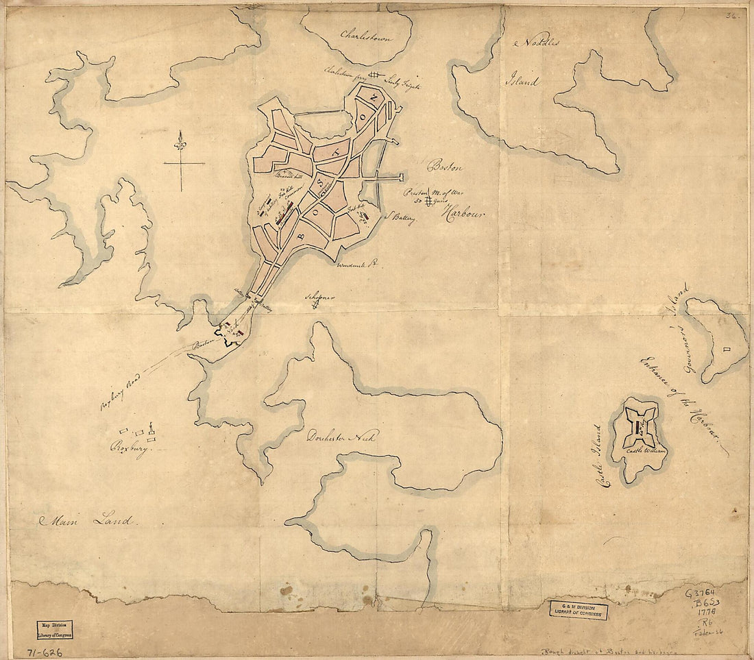This old map of Rough Draught of Boston and Harbour from 1776 was created by in 1776