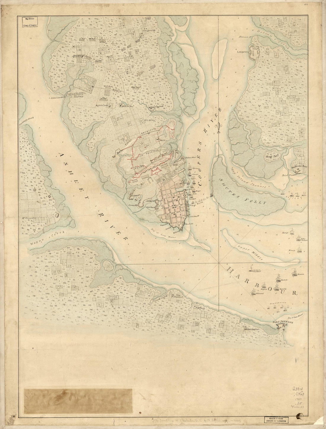 This old map of The Investiture of Charleston, S.C. by the English Army, In from 1780. With the Position of Each Corps was created by in 1780