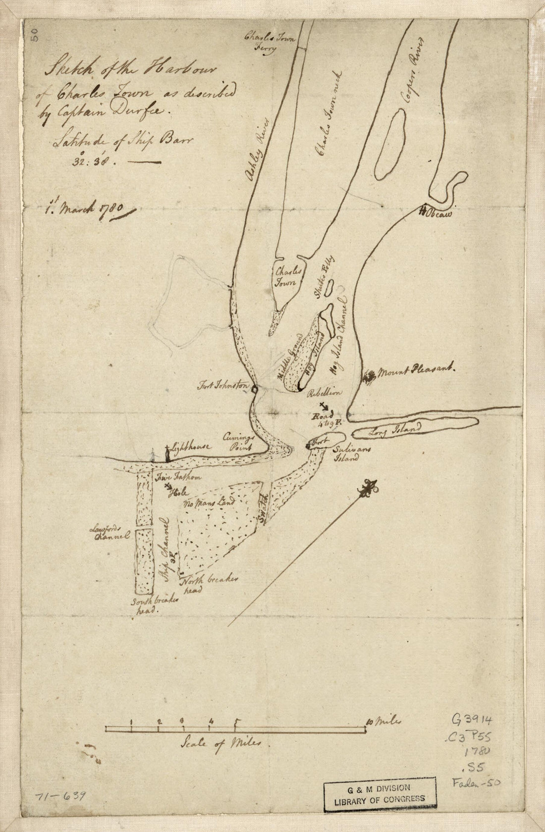 This old map of Sketch of the Harbour of Charles Town from 1780 was created by Durfee in 1780