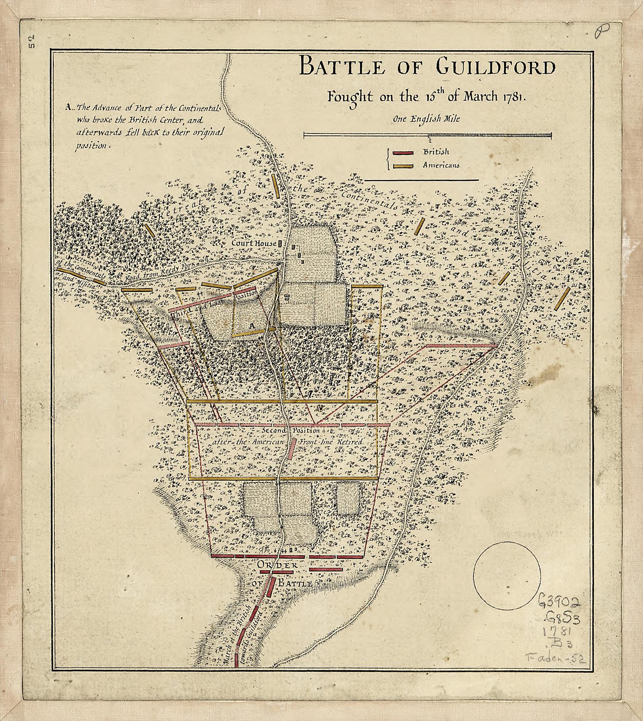 This old map of Battle of Guildford Fought On the 15th of March from 1781 was created by in 1781
