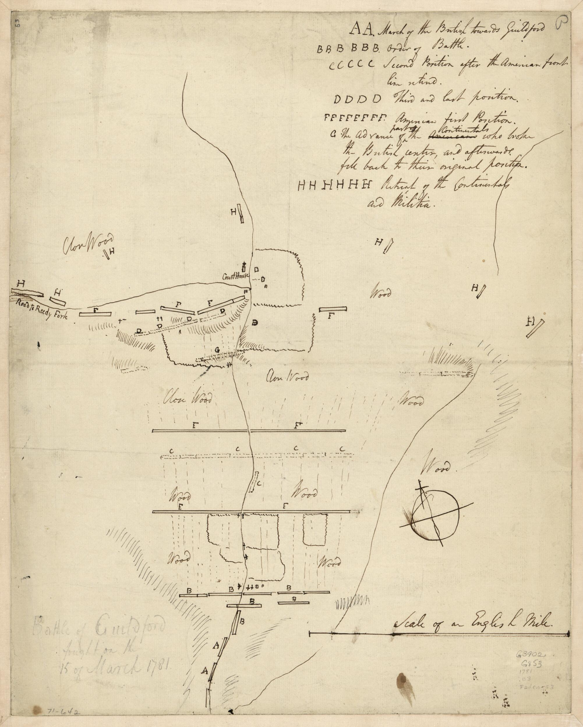 This old map of Battle of Guildford Fought On the 15 of March from 1781 was created by in 1781