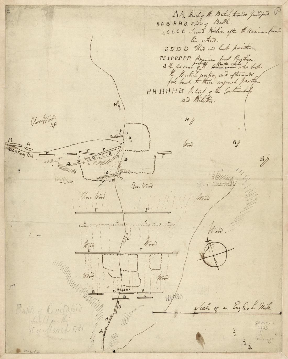 This old map of Battle of Guildford Fought On the 15 of March from 1781 was created by in 1781