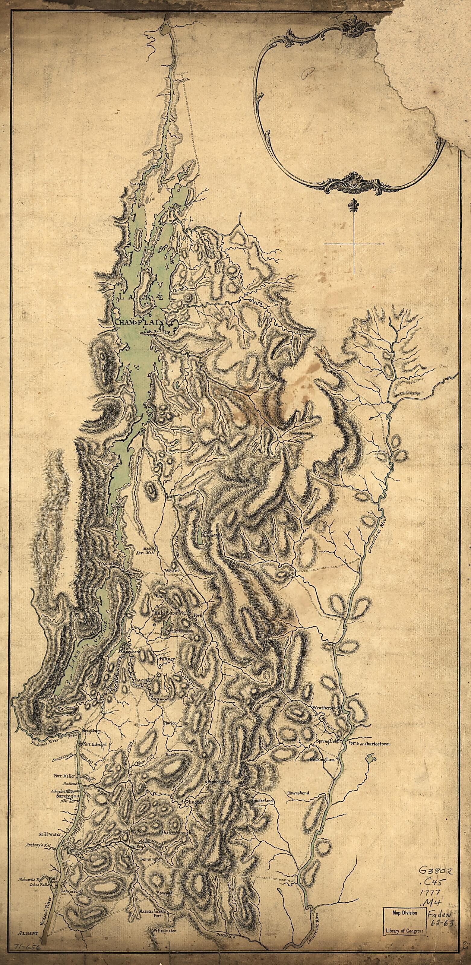 This old map of Lake Champlain and Lake George, and the Country Between the Hudson and the Lakes On the West, and Connecticut River On the East from 1777 was created by Medcalfe in 1777