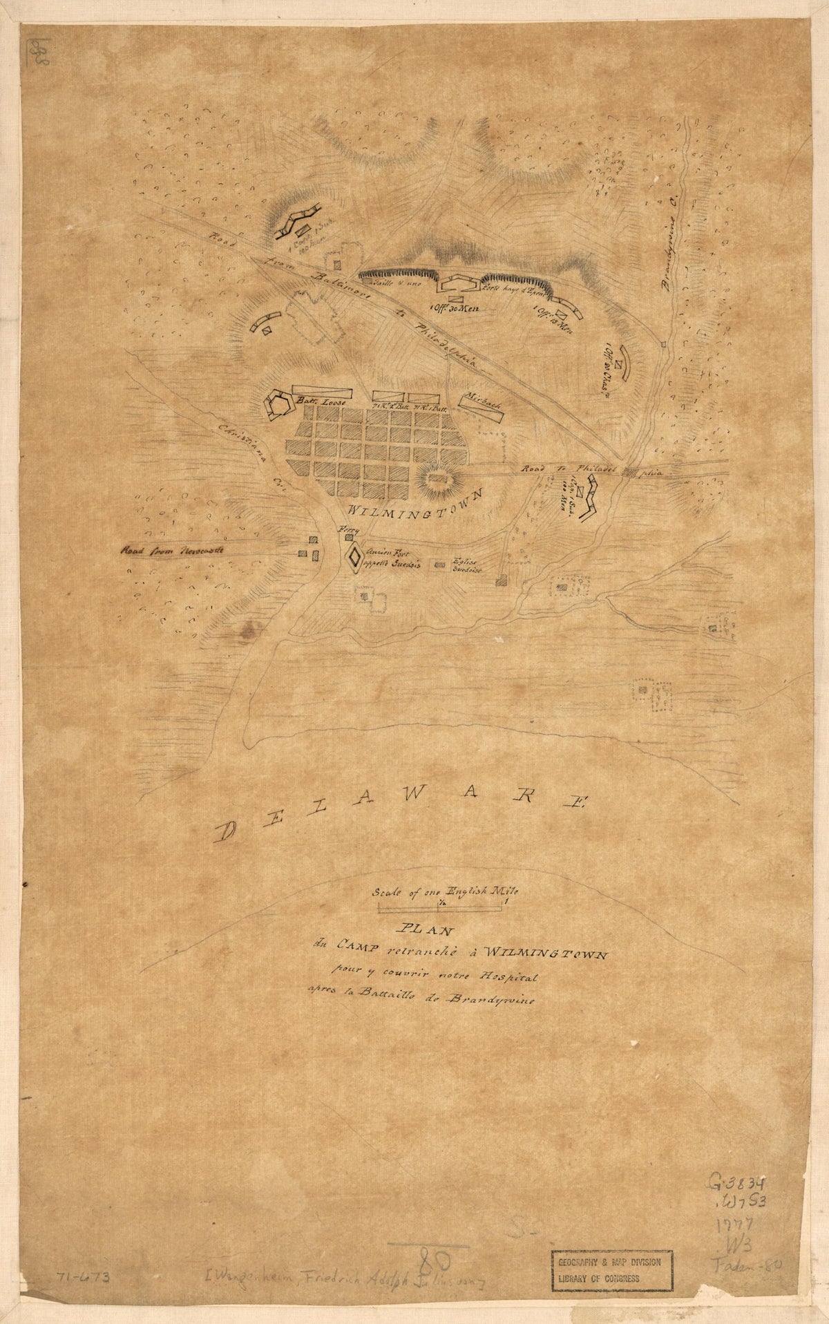Plan Du Camp Retranchè à Wilmington Pour Y Couvrir Notre Hospital Apres La Battaille De Brandywine 1777 by Relic Map Company