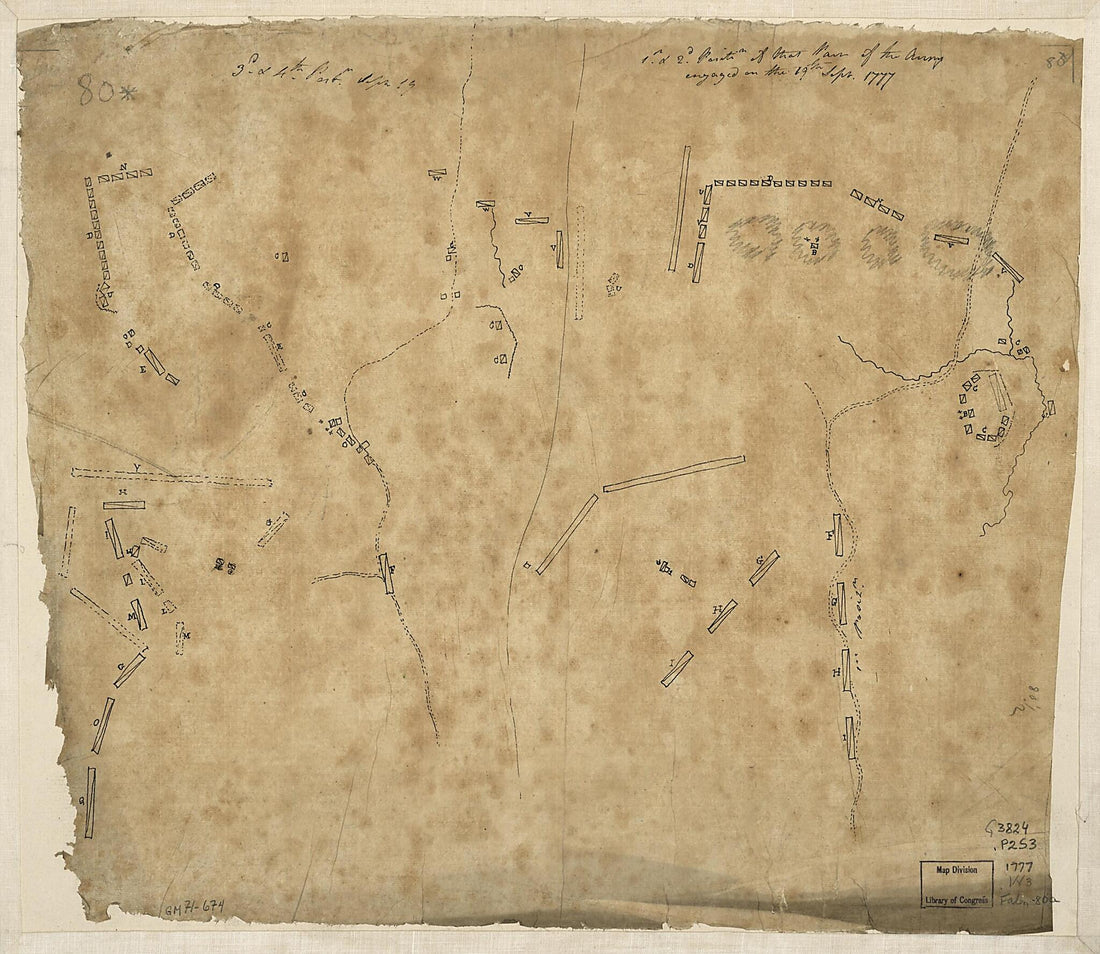 This old map of 1st. & 2d. Position of That Part of the Army Engaged On the 19th Sept. from 1777. 3d & 4th Postn. Sept. 19 was created by Friedrich Adam Julius Von Wangenheim in 1777