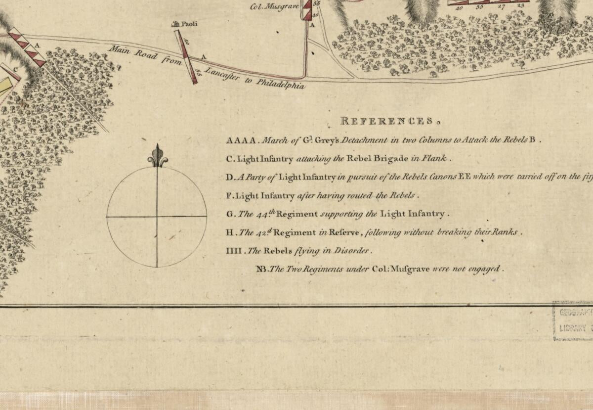 This old map of British Camp at Trudruffrin from the 18th. to the 21st. of September 1777, With the Attack Made by Major General Grey Against the Rebels Near White Horse Tavern On the 20th. of September from 1778 was created by  in 1778