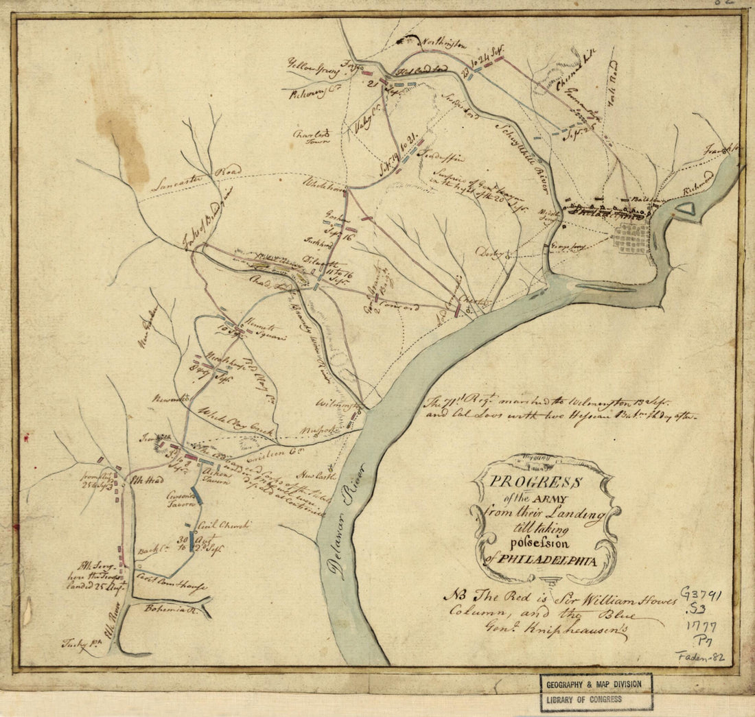 This old map of Progress of the Army from Their Landing Till Taking Possession of Philadelphia from 1777 was created by in 1777