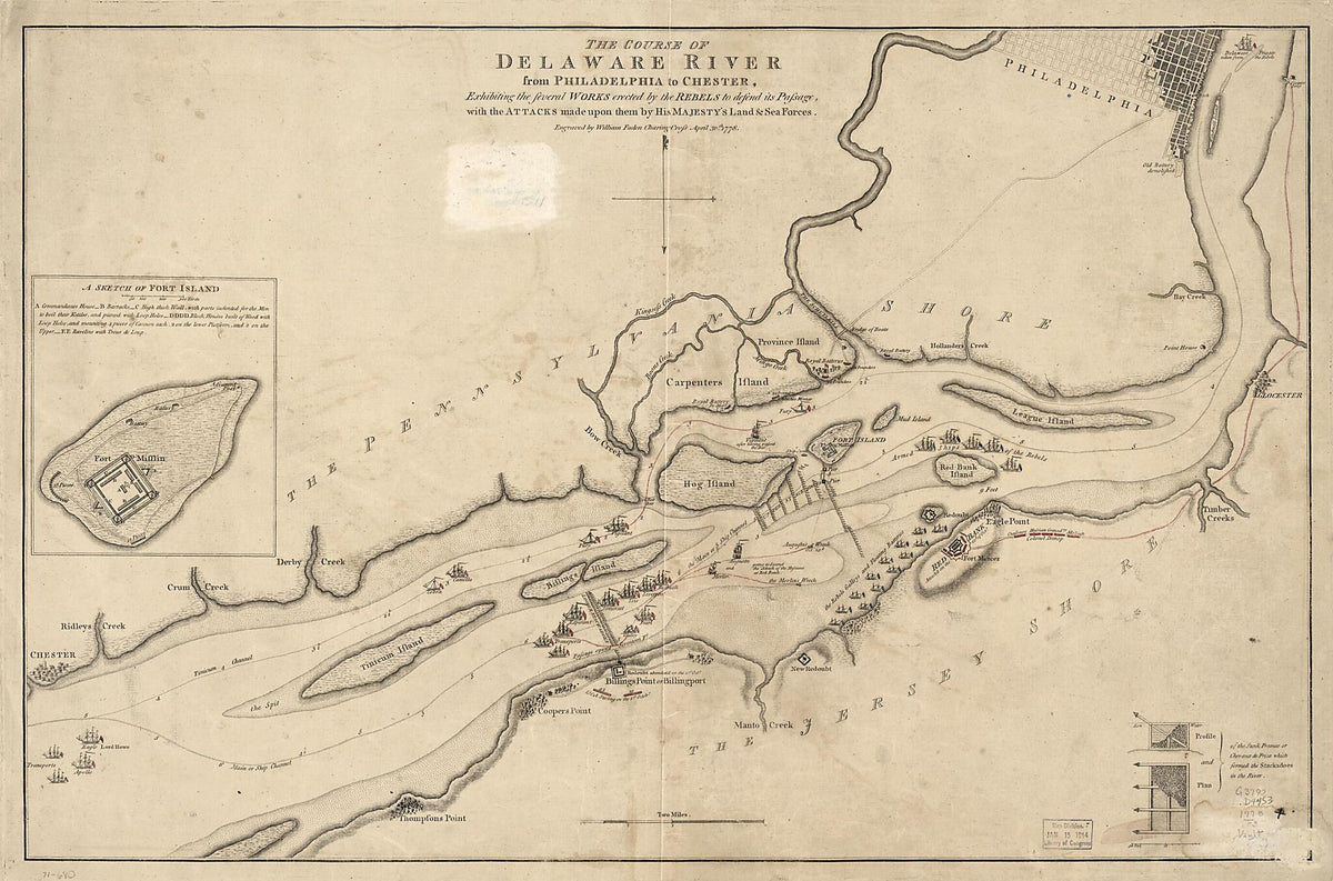 The Course of Delaware River from Philadelphia to Chester, Exhibiting the Several Works Erected by the Rebels to Defend Its Passage, With the Attacks Made Upon Them by His Majesty&