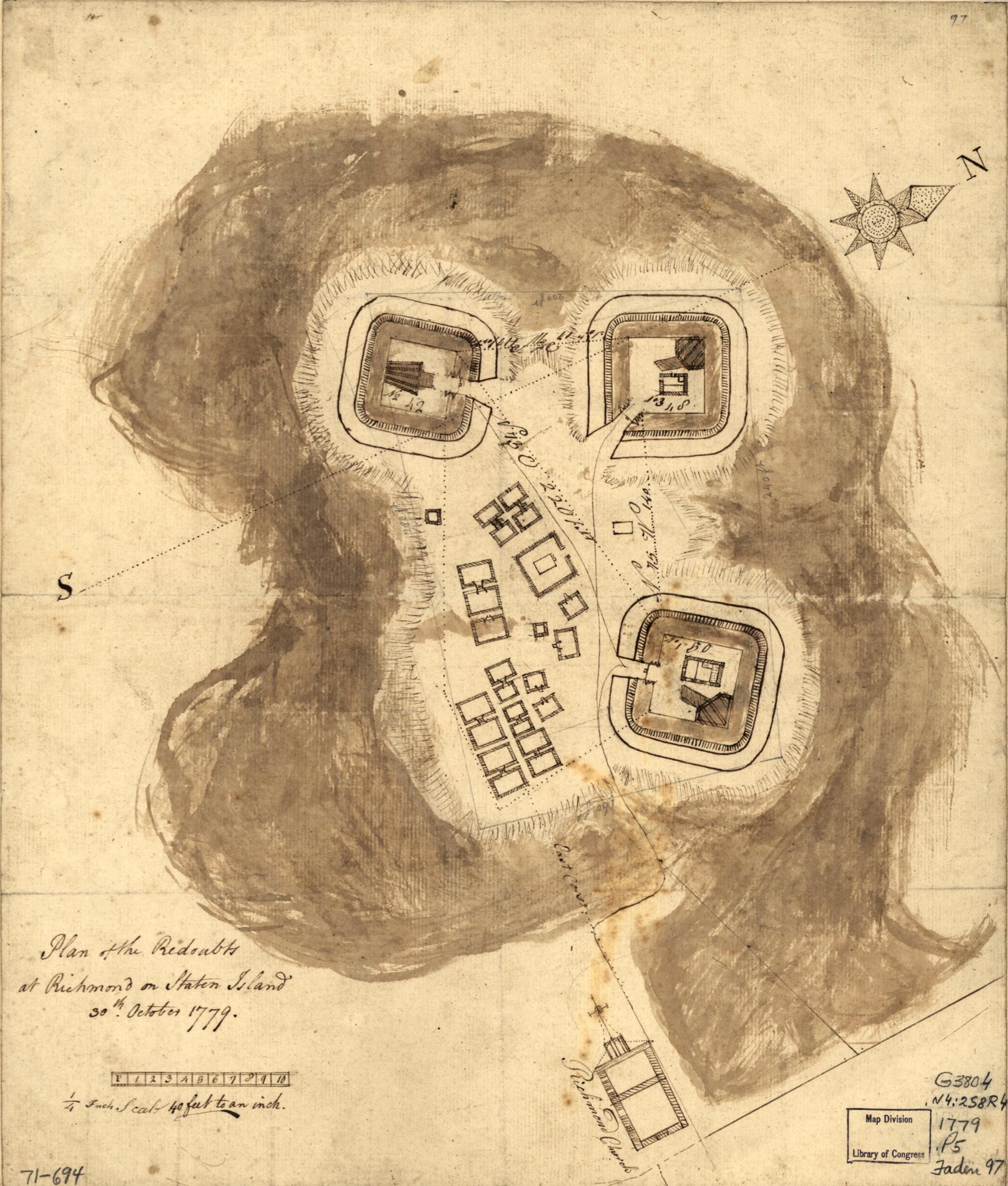 This old map of Plan of the Redoubts at Richmond On Staten Island, 30th October from 1779 was created by in 1779