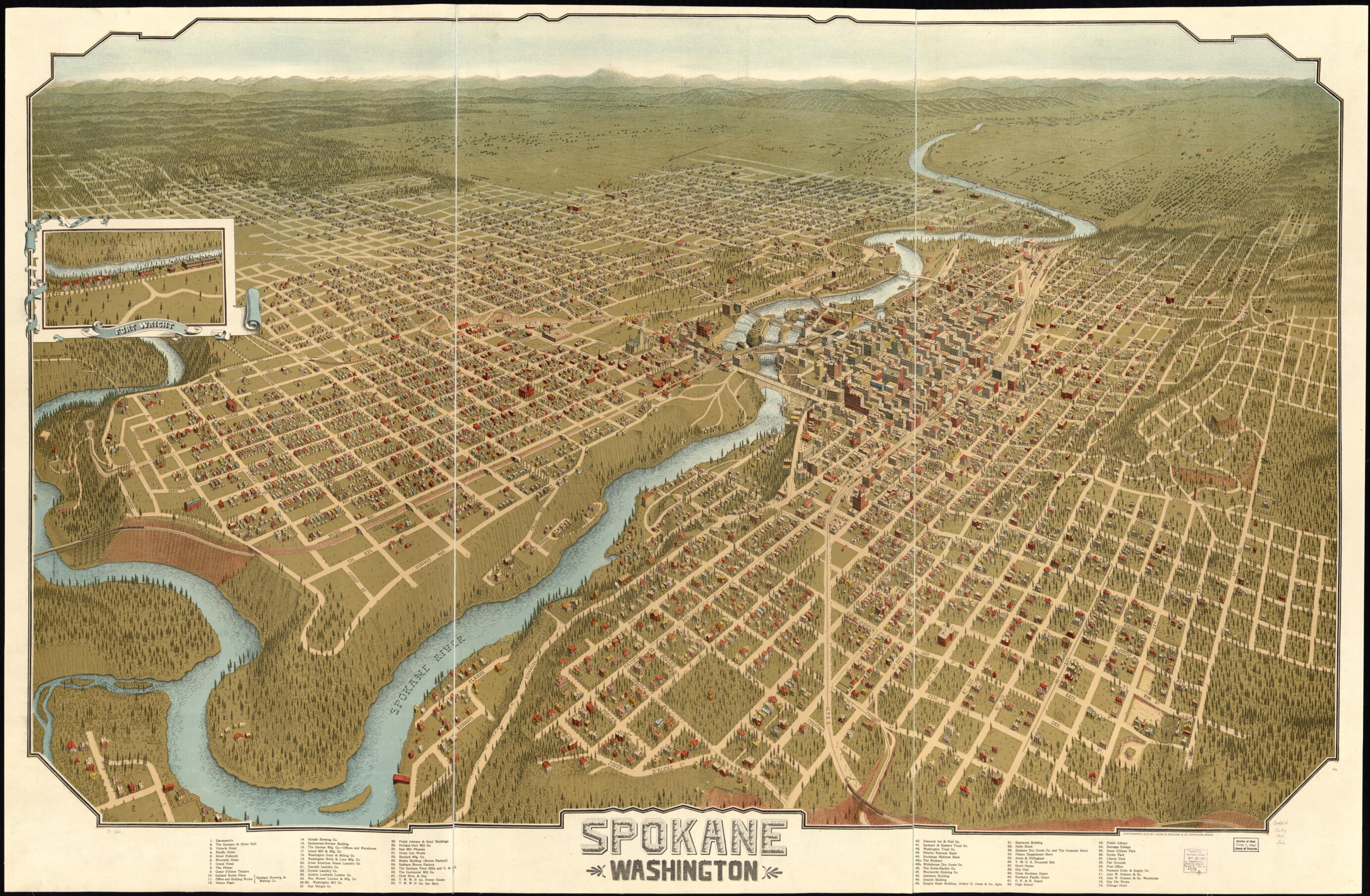 This old map of Spokane, Washington from 1905 was created by Wash.) John W. Graham & Co. (Spokane in 1905
