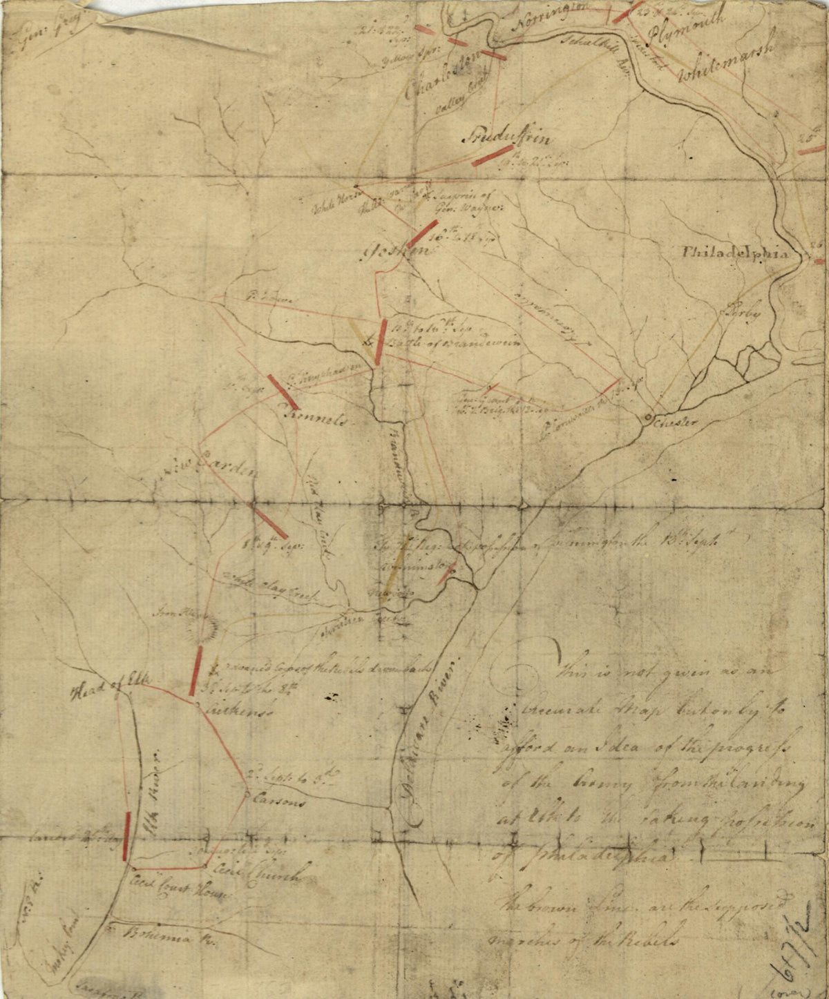 This Is Not Given As an Accurate Map, but Only to Afford an Idea of the Progress of the Army from the Landing at Elk to the Taking of Possession of Philadelphia. the Brown Lines Are the Supposed Marches of the Rebels 1777 by Relic Map Company