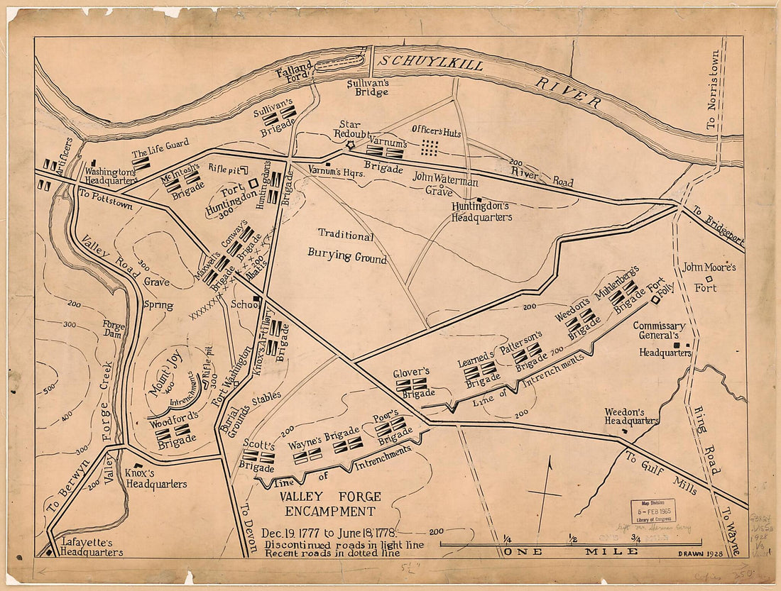 This old map of Valley Forge Encampment, Dec. 19, 1777 to June 18, 1778 from 1928 was created by in 1928