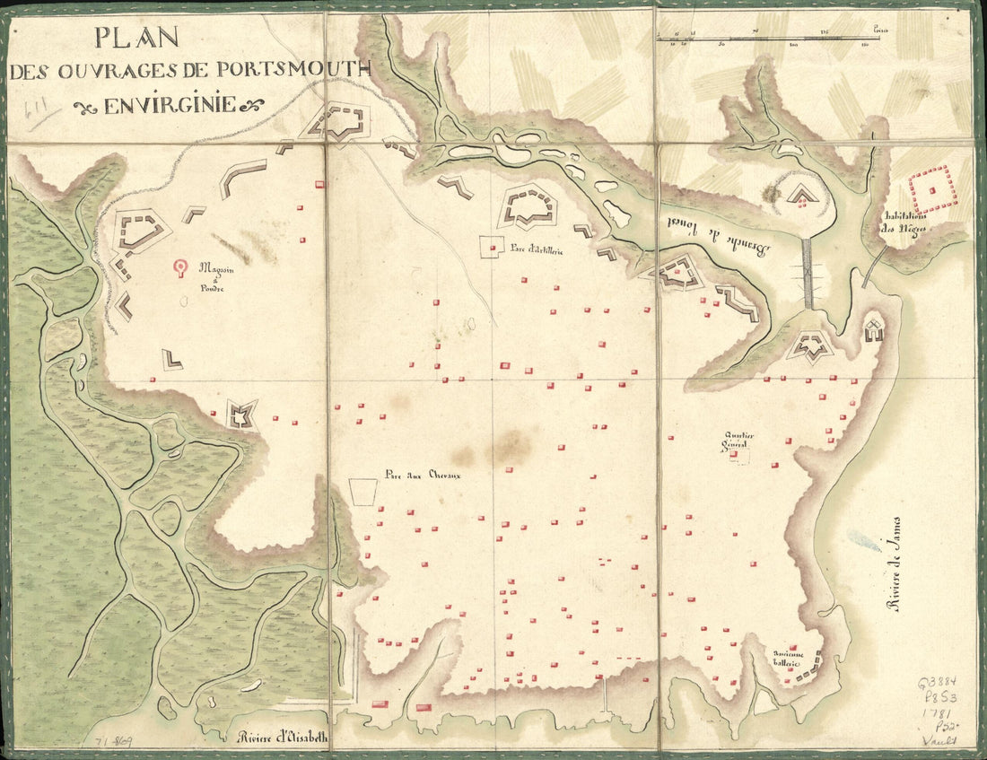 This old map of Plan Des Ouvrages De Portsmouth En Virginie from 1781 was created by in 1781