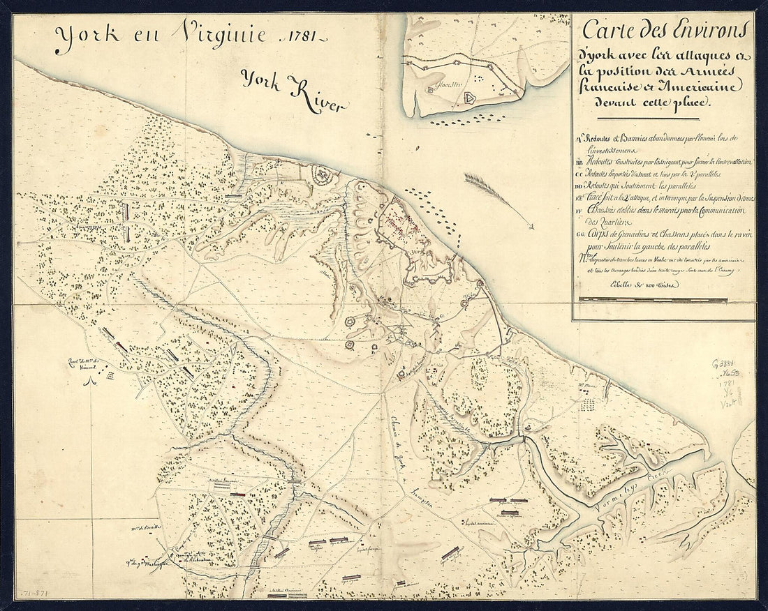 This old map of York En Virginie, from 1781. Carte Des Environs D&