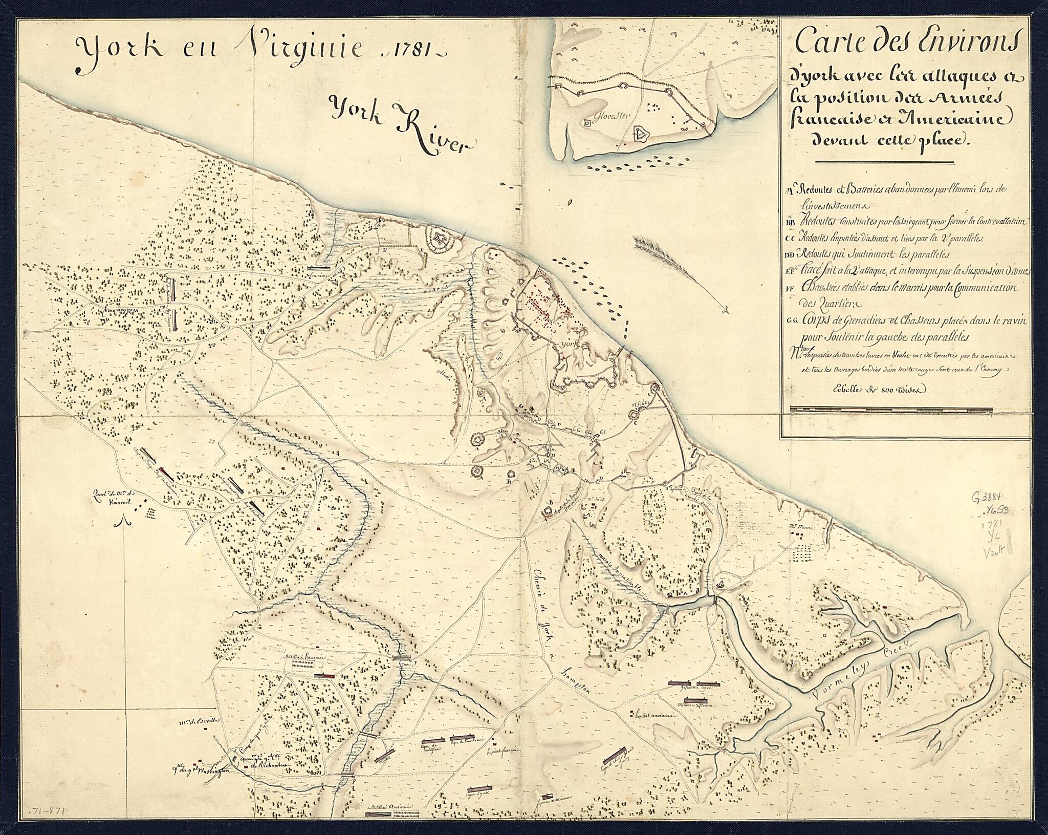 This old map of York En Virginie, from 1781. Carte Des Environs D&