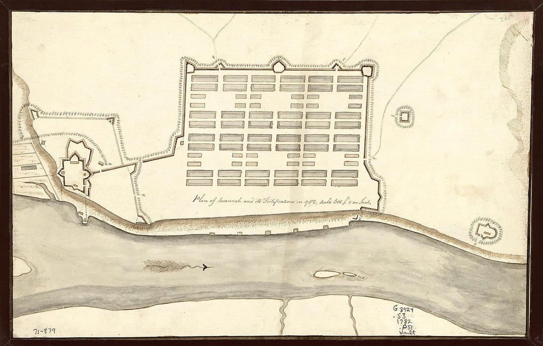 This old map of Plan of Savannah and Its Fortifications In from 1782 was created by in 1782