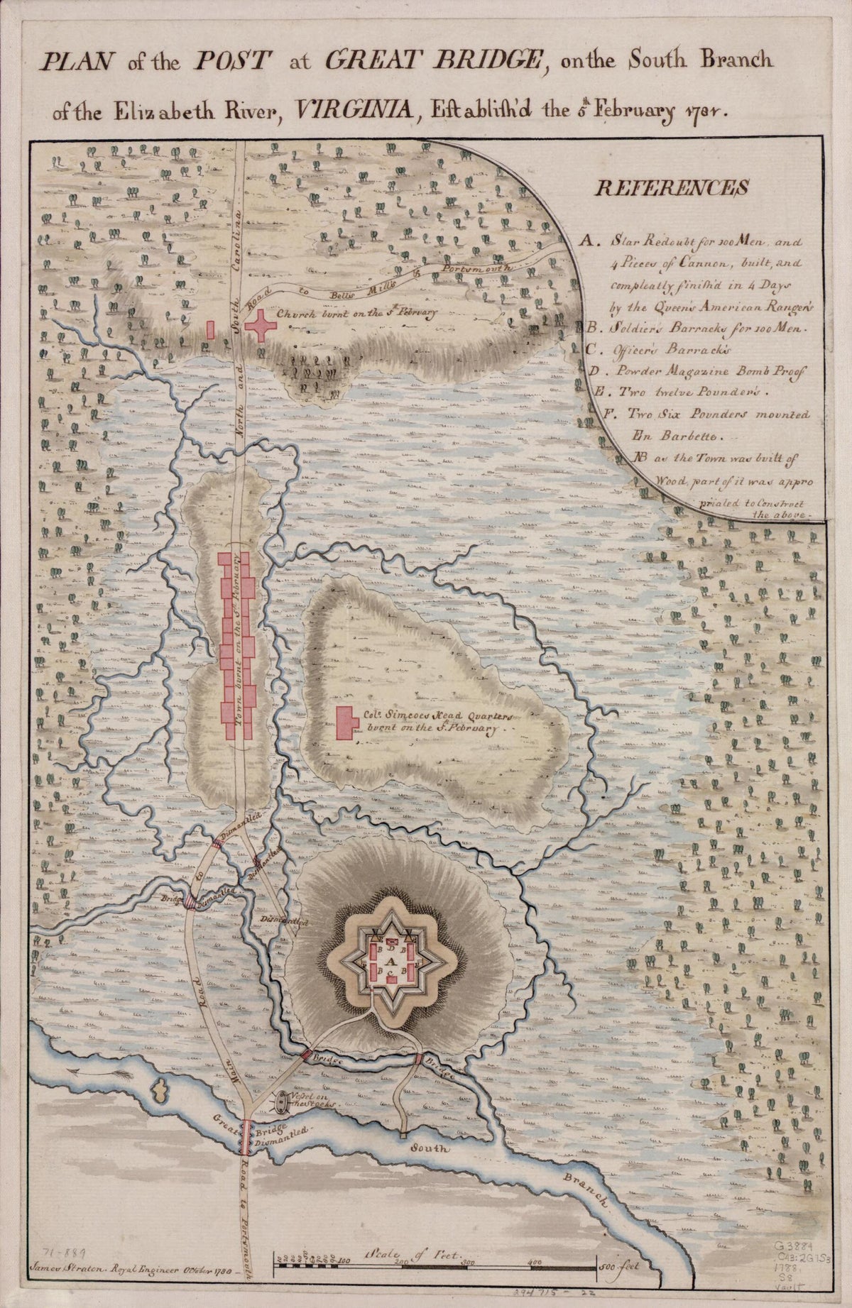 Plan of the Post at Great Bridge, On the South Branch of the Elizabeth River, Virginia, Establish&
