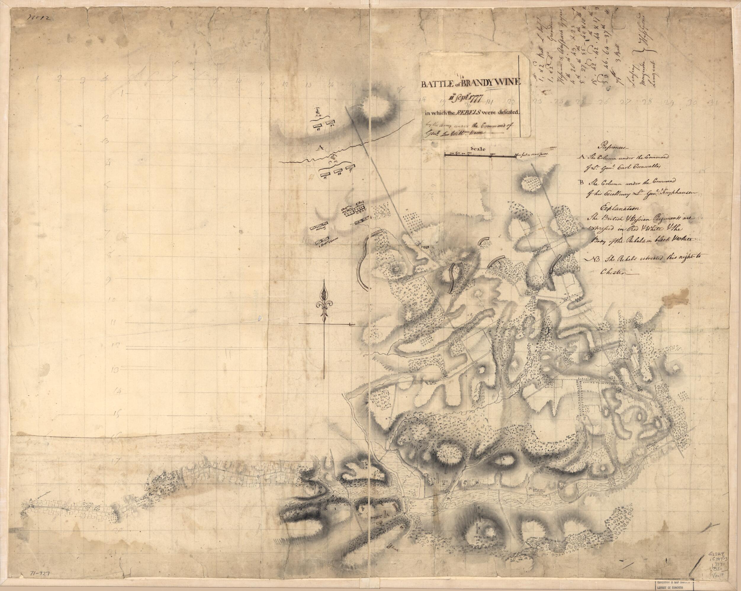 This old map of Battle of Brandywine, 11th Septr. from 1777, In Which the Rebels Were Defeated by the Army Under the Command of Genl. Sir Willm. Howe was created by John Montrésor in 1777