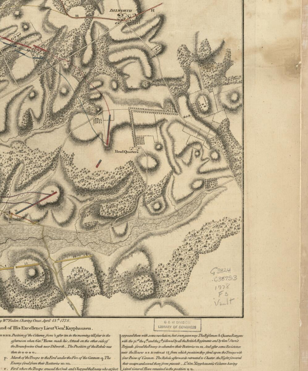 This old map of Battle of Brandywine In Which the Rebels Were Defeated, September the 11th. 1777, by the Army Under the Command of General Sr. Willm. Howe from 1778 was created by William Faden, S. W. Werner in 1778