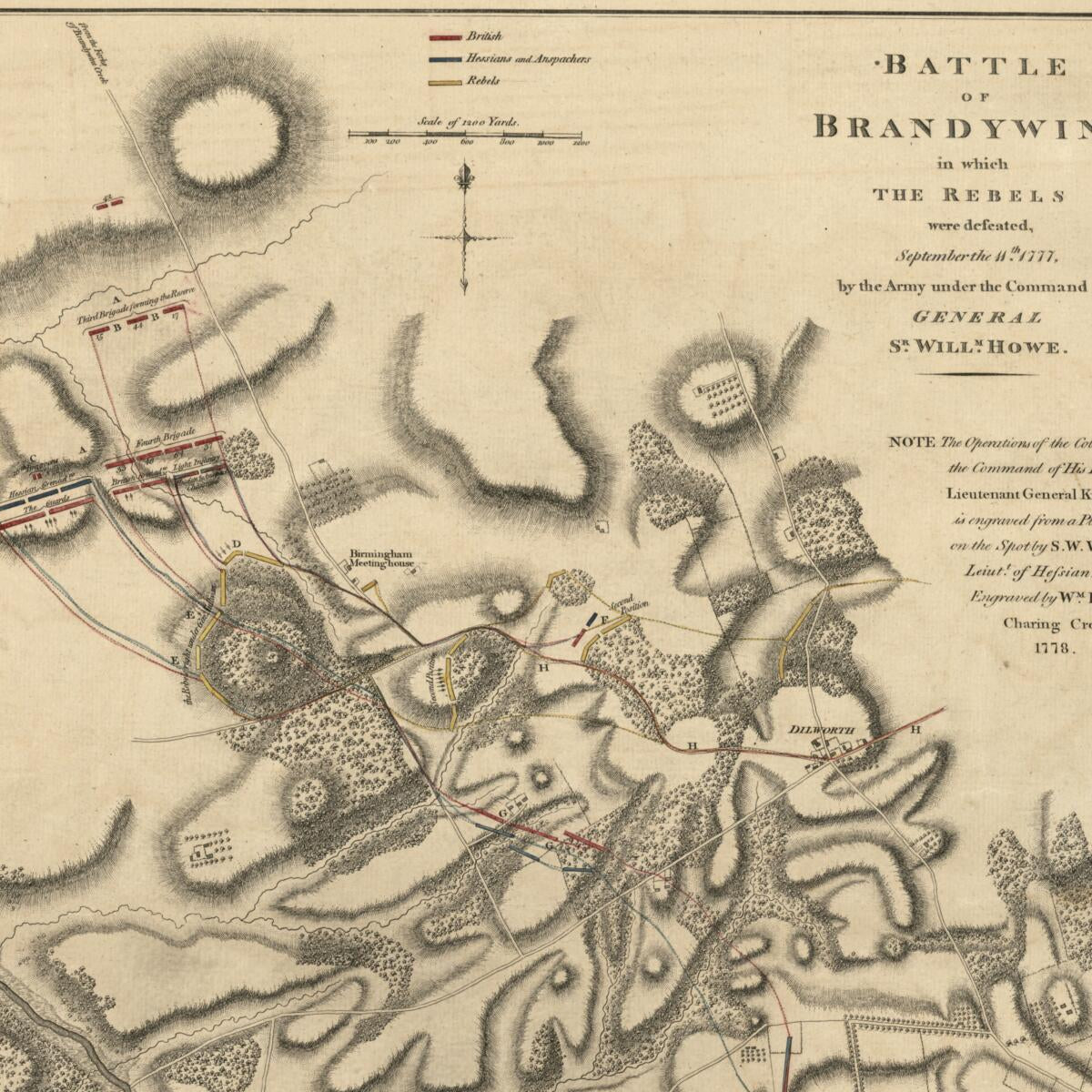 This old map of Battle of Brandywine In Which the Rebels Were Defeated, September the 11th. 1777, by the Army Under the Command of General Sr. Willm. Howe from 1778 was created by William Faden, S. W. Werner in 1778