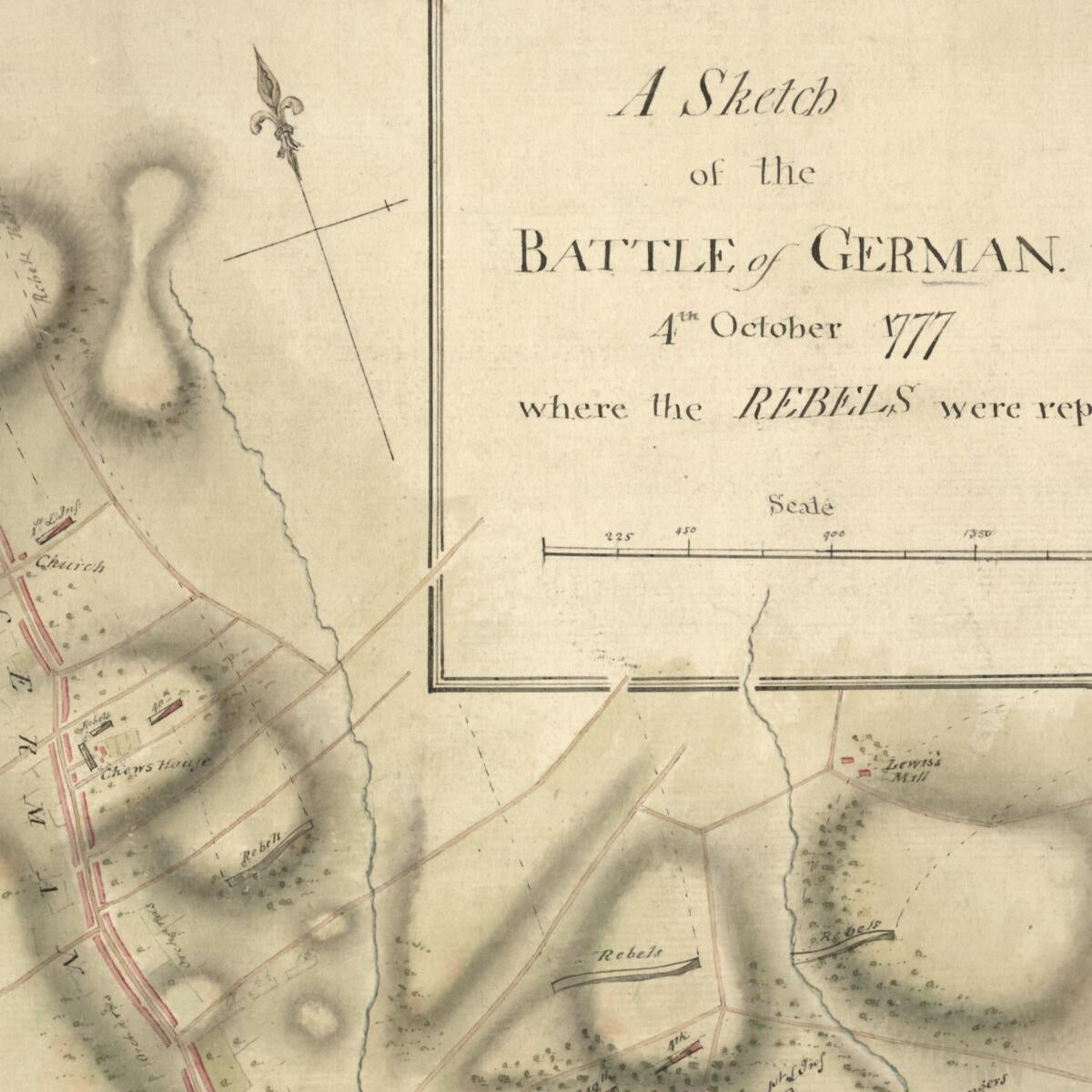 This old map of A Sketch of the Battle of German. Tn., 4th October from 1777, Where the Rebels Were Repulsed was created by John Montrésor in 1777