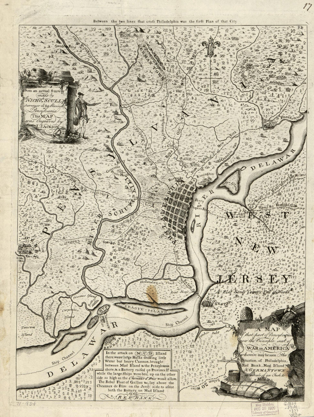 A Map of That Part of Pensylvania Now the Principle sic Seat of War In America, Wherein May Be Seen the Situation of Philadelphia, Red Bank, Mud Island, & Germantown 1777 by Relic Map Company